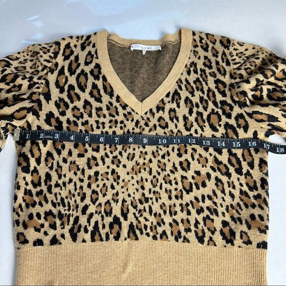 FRAME Womens Small Petite Cheetah Leopard Wool Blend Sweater Brown Tan - Picture 8 of 10